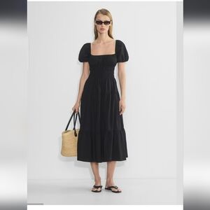 Wilfred Cotton Poplin Smocked Midi Black Dress Size M